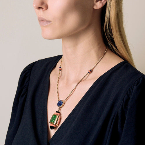 Collier Atelier Georges Lenfant - Exceptionnel Collier en or jaune lapis lazuli ,jade, nephrite, corail et onyx. 58 Facettes 58FC9