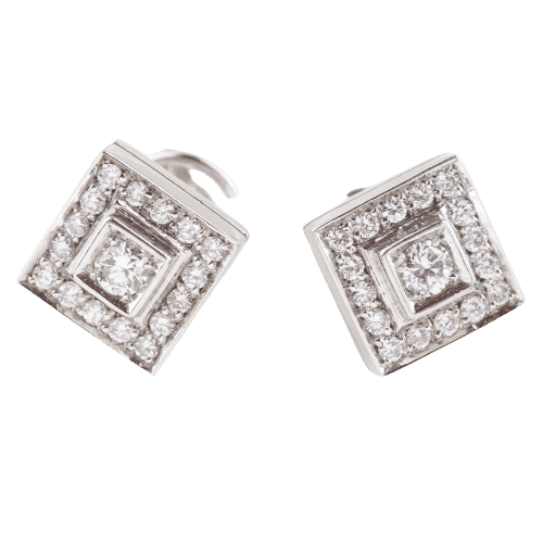 Boucles d'oreilles Boucles d'oreilles carrées à double halo en or blanc 18 carats et diamants 58 Facettes 135023E
