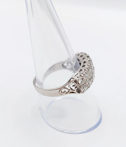 Bague 57.5 Bague jarretière vintage or blanc 18k et 1,40 carats de diamants en rivière 58 Facettes A06180