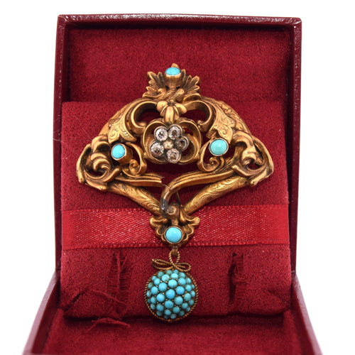 Spilla victoria 金色黄玫瑰，镶嵌土耳其石和钻石