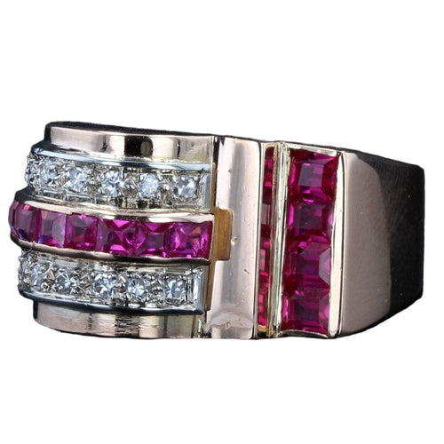 Bague 53 Bague tank asymétrique diamants rubis 58 Facettes 21-351