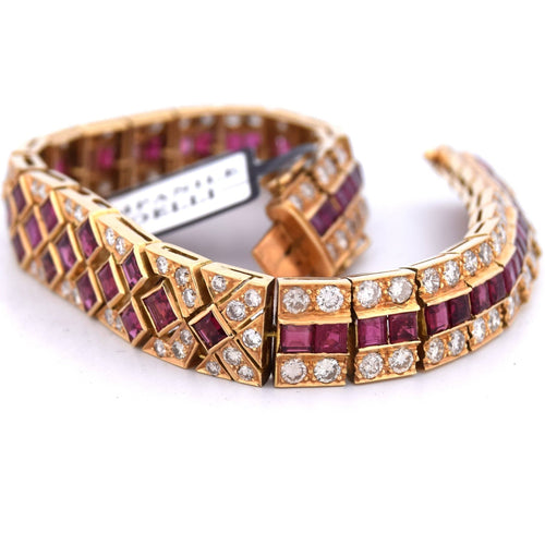 Vintage armbånd i 18 kt gult gull med rubiner og diamanter 58 Facettes BR99