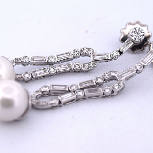 Boucles d'oreilles ART DÉCO' - BOUCLES D'OREILLES EN PLATINE - PERLES NATURELLES ET DIAMANTS 58 Facettes