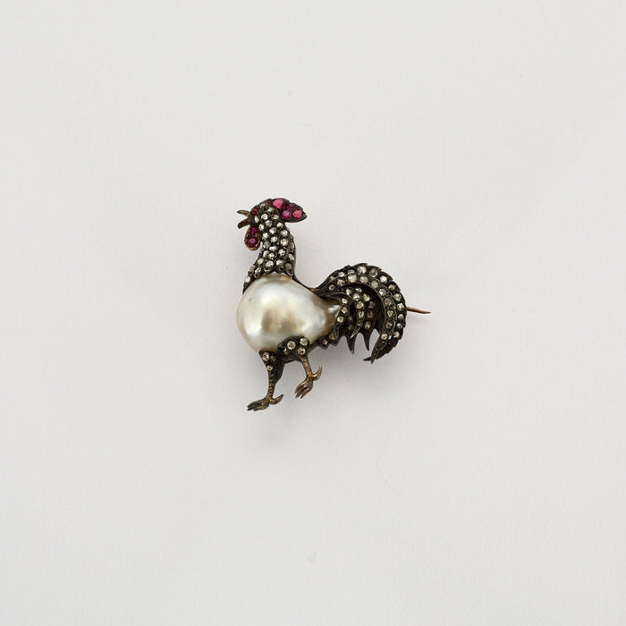 Broche Broche Coq, diamants taille rose et rubis 58 Facettes