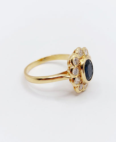 Bague 58 Bague marguerite art deco or 18k saphir et diamants taille brillants 58 Facettes A03969