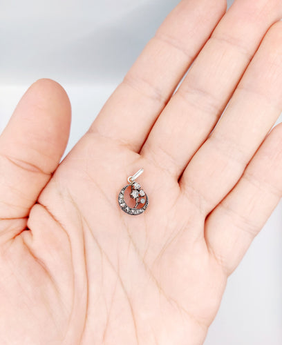 Pendentif Pendentif victorien croissant de lune en or rose 18k et argent, diamants taille rose 58 Facettes A06524