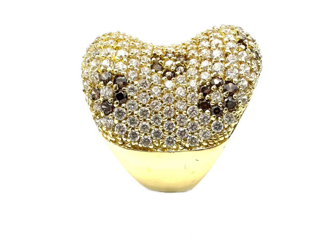 Bague 56 Bague or jaune 18K pavée de diamants blancs et cognacs (4.2ct) 58 Facettes