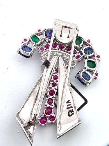 Broche Magnifique broche tutti frutti en or blanc massif ornée d'un mélange de pierres précieuses 58 Facettes