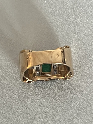 Bague 57.5 Bague Tank Or Jaune Platine Emeraude Diamants 58 Facettes LOT 6375