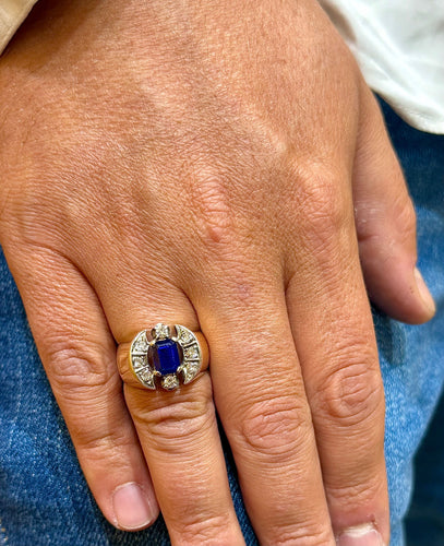 Bague 58 Bague ancienne en or et argent , saphir de Siam et diamants 58 Facettes