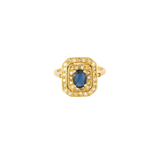 Bague 54 Marguerite or jaune, saphir et diamants 58 Facettes SOR10754