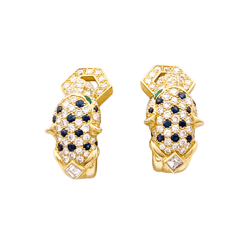 Boucles d'oreilles Clips d'oreilles O.J. PERRIN, or jaune, diamants, saphirs et émeraudes. 58 Facettes 34527