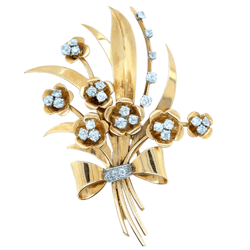 Broche Broche or jaune diamants époque 1940 58 Facettes 1.0000157/1