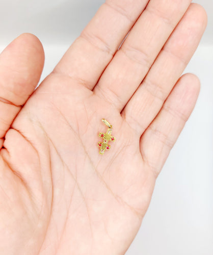 Pendentif croix de Lorraine or jaune, diamants taille rose, pierres rouges (circa 1900) 58 Facettes A05864