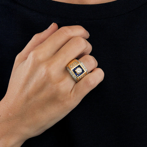 Bague 62 Chevalière Or jaune et Blanc 58 Facettes LP454/12