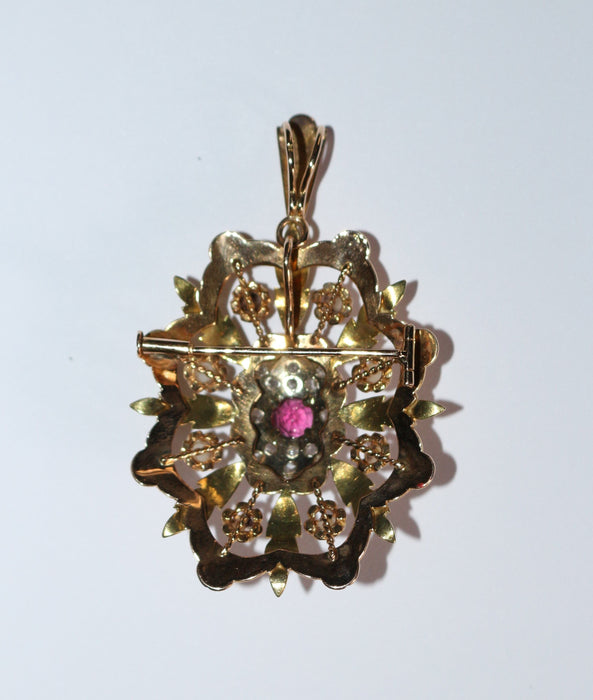 Broche Pendentif Broche Napoléon III trois ors diamants grenat 58 Facettes 571