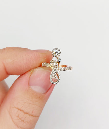 Bague 47 Bague duchesse antique en or rose 18k et platine, diamants taille rose 58 Facettes A06404