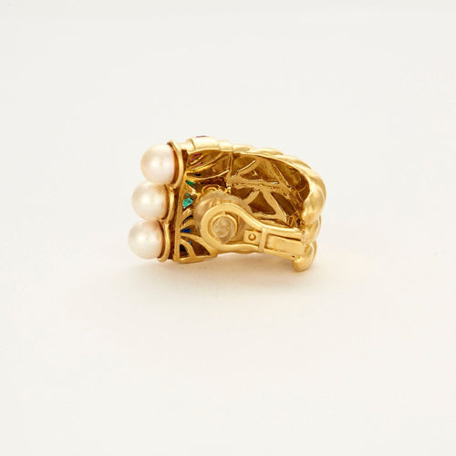 Boucles d'oreilles Boucles d'oreilles or jaune, rubis, émeraudes, saphirs et perles 58 Facettes AB32