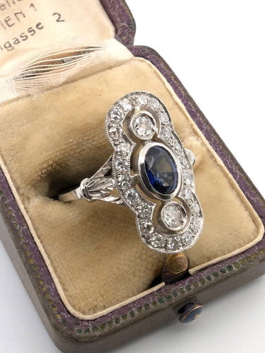 Bague 54 Bague en platine avec saphir et diamants 58 Facettes