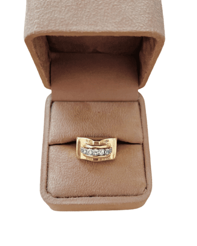 Bague 50 Bague Tank en or jaune et or rose et diamants taille ancienne 58 Facettes