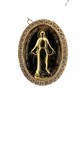 Collier Pendentif médaille miraculeuse or et diamants sur chaine coulissante 58 Facettes
