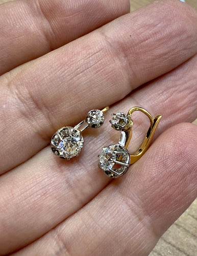 Boucles d'oreilles Dormeuses ancienne en or et diamants 58 Facettes