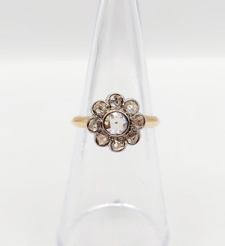Bague 51 Bague marguerite antique en or 18k et platine, diamants taille rose 58 Facettes A06414