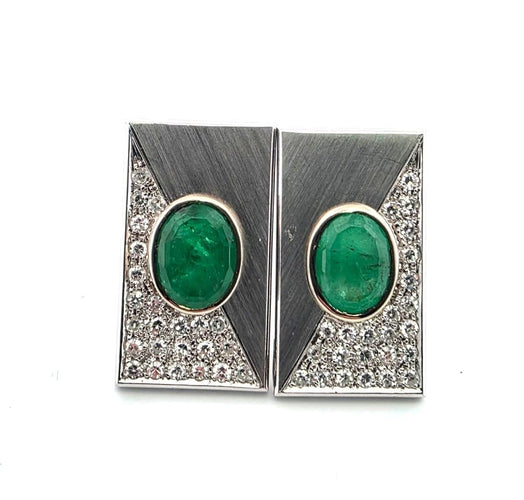 Boucles d'oreilles Boucles d'oreilles en or blanc et jaune 18 carats avec émeraudes et diamants 58 Facettes