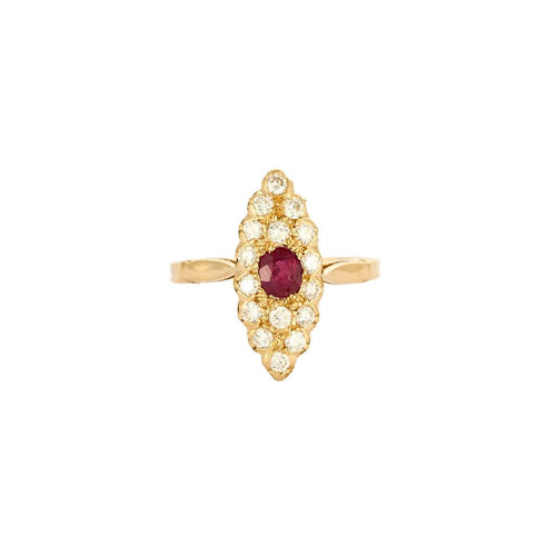 Bague 51.5 Bague marquise vintage en or 18K, diamants et rubis 58 Facettes