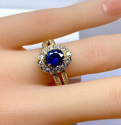 Bague 52 Bague marguerite en or jaune 18 carats, saphir et diamants 58 Facettes AB494