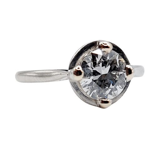 Ring Solitaire Art Deco in platinum and 1.11 carat diamond 