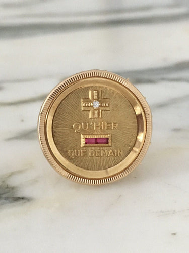 Bague 53 Augis - Bague d’amour en or jaune 18k et diamant, rubis synthétiques 58 Facettes