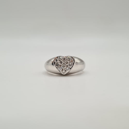 Bague 54 Bague cœur or blanc 18 carats sertie de diamants 58 Facettes