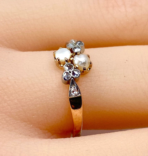 Gullring med perler og diamanter ca. 1900 