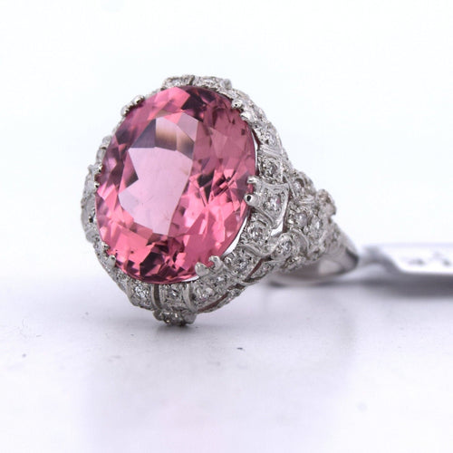 Bague 49 Bague en platine avec tourmaline 8.00 ct et diamants 0.50 ct 58 Facettes AN532