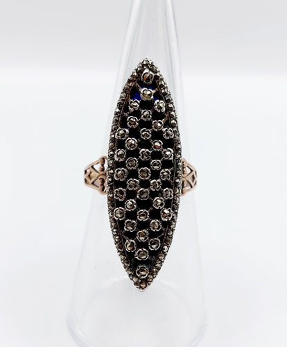 Bague 55.5 Bague marquise « Au firmament » en or rose 18K, émail bleu et marcassite 58 Facettes A06380