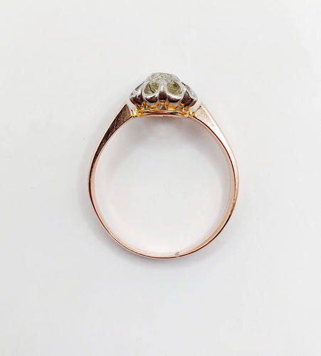 Sormus Solitaire ruusukultaa ja Platina, vanhan mallinen timantti 0,70 karaattia (noin 1900) 