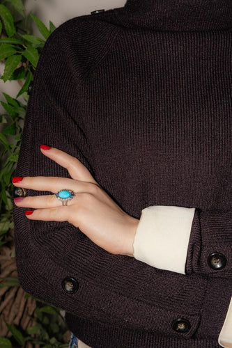 Bague 51 Bague Marquise  Or blanc Turquoise, Diamant, Saphir 58 Facettes 4654147CN