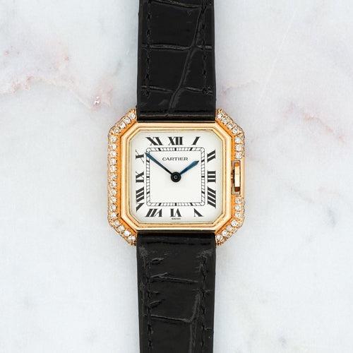 Cartier Ceinture - Ivory roman dial - Rare diamond case - SM 58 Facettes