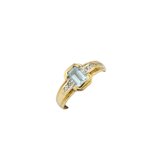 Bague 57 Bague en or jaune, aigue-marine et diamants 58 Facettes 32640