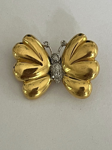 Broche Broche Papillon or jaune et blanc diamants 58 Facettes 5656