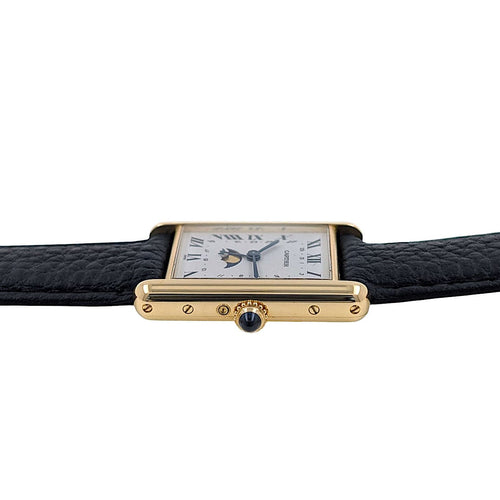 Montre Cartier Tank Louis Cartier Moonphase Calendar Date 819001 Large GM 18k Gold Folding Clasp Papers 58 Facettes