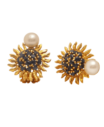 Boucles d'oreilles Boucles d'oreilles Or jaune 18K Saphir Perle Tournesols 58 Facettes BO220433/TOURNESOLS