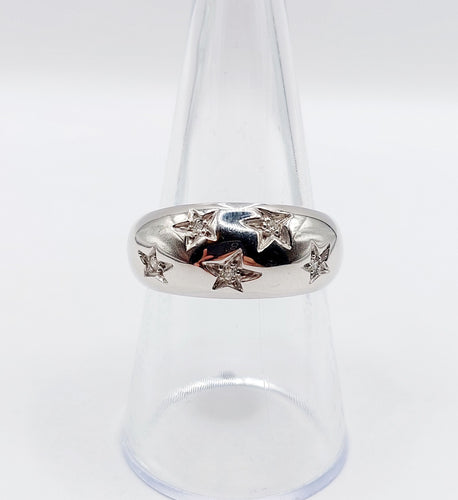 Bague 56.5 Bague bombé vintage or blanc diamants sertis étoilés, art déco, dôme 58 Facettes A05712