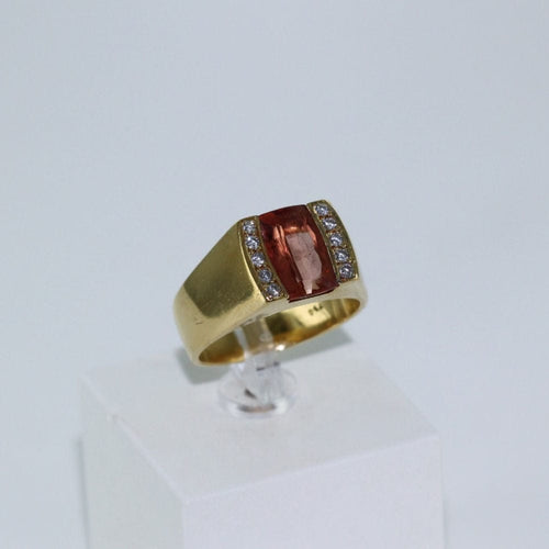 Bague Chevalière Or jaune Topaze et Diamants 58 Facettes