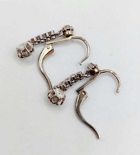 Boucles d'oreilles Dormeuses art deco or blanc 18k platine et diamants taille ancienne (circa 1930) 58 Facettes A05475