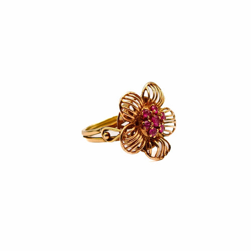 Bague 52 Bague en saphir rose et or à motif floral 58 Facettes 21007026