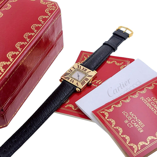 Montre Rarity Cartier Quadrant Burgundy Enamel Full Set Large Model A102 Ruby Obus 1987 1984 58 Facettes