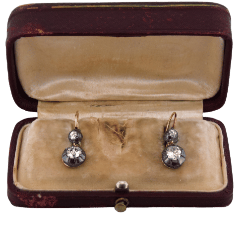 Boucles d'oreilles Boucles d’oreilles anciennes en or rose 12 kt et argent avec diamants 58 Facettes