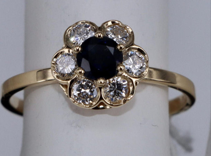Bague 53.5 Bague fleur vintage en saphir bleu et diamant 58 Facettes BA 122